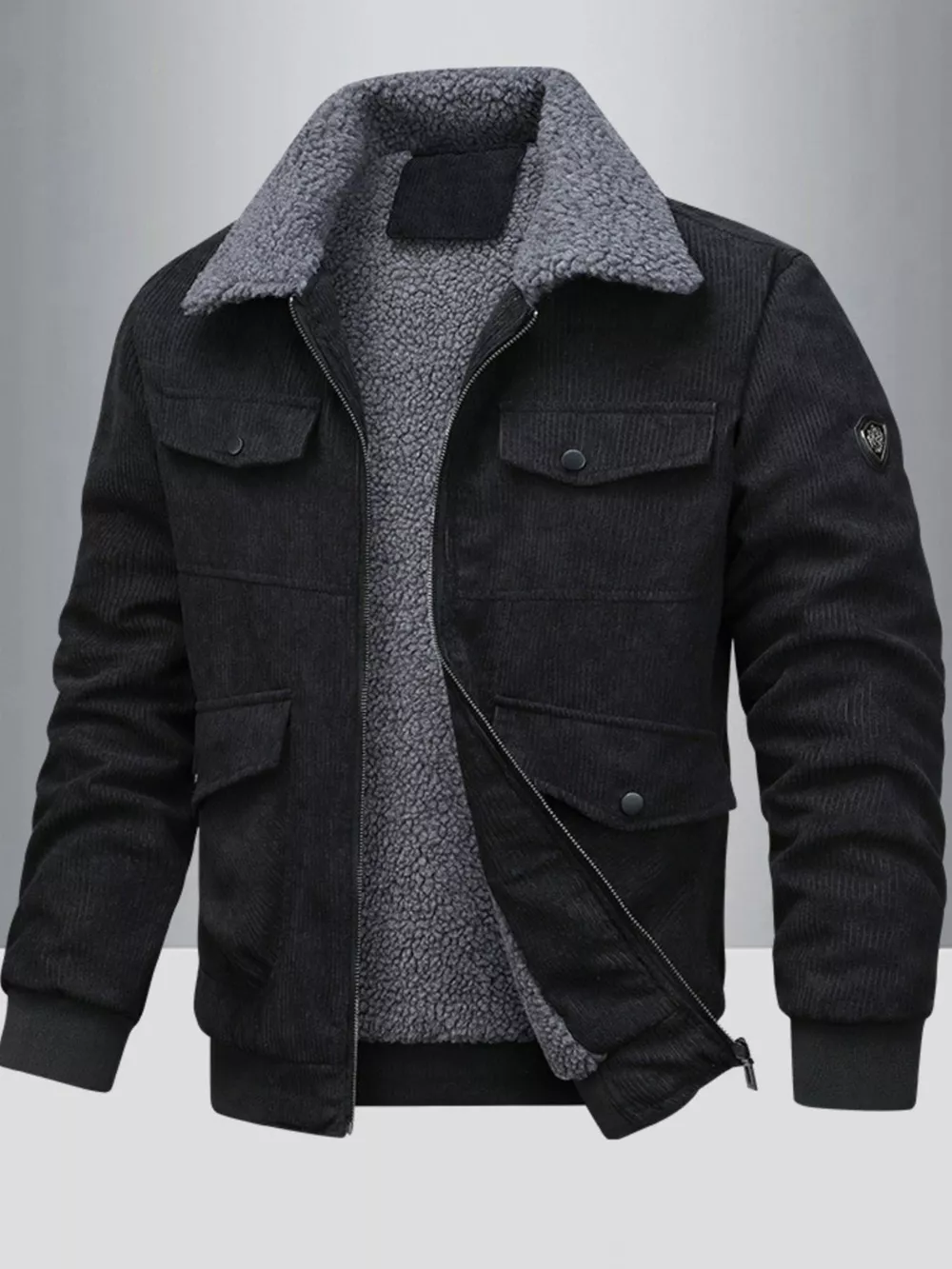 Men's Full Size Corduroy Sherpa Lined Winter Jacket Plus Size