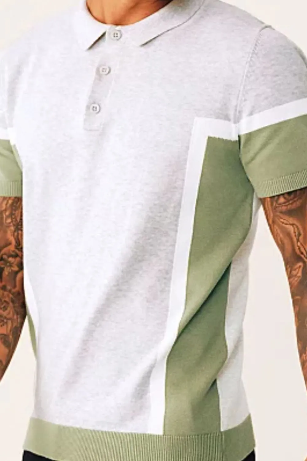 Men's Plus Size Button Detail Short Sleeve Contrast Polo, image 2