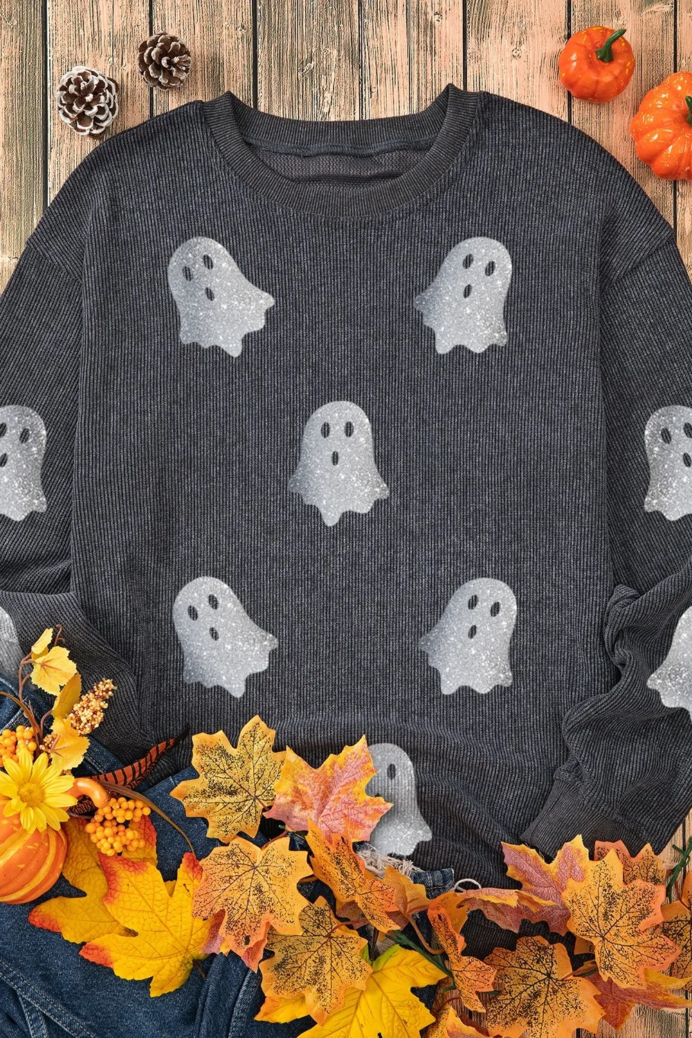 Glitter Ghost Round Neck Long Sleeve Sweatshirt, image 9