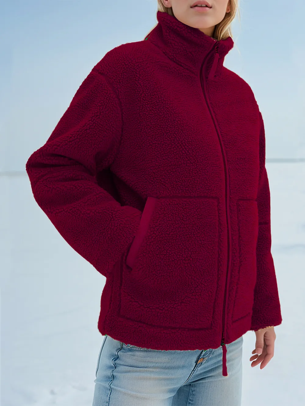 Turtleneck Zip Up Long Sleeve Plush Jacket, image 9