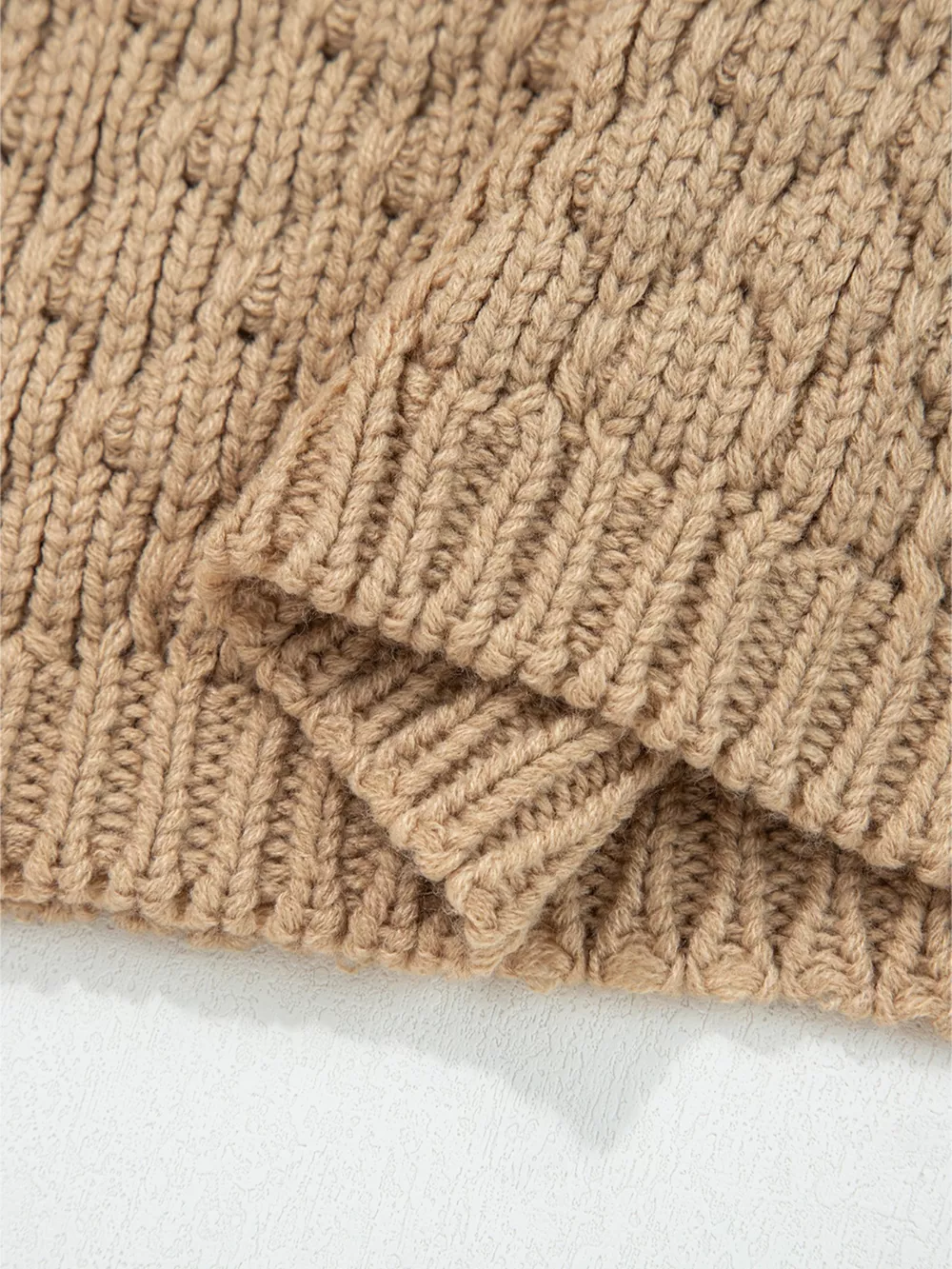 Contrast Detail Textured Knit Puff Sleeve Baggy Sweater, image 10