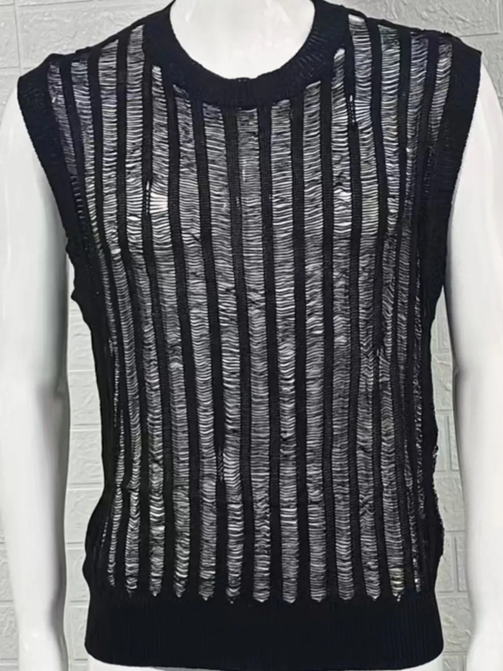 Men's Round Neck Hollow Out Sleeveless Top, image 6