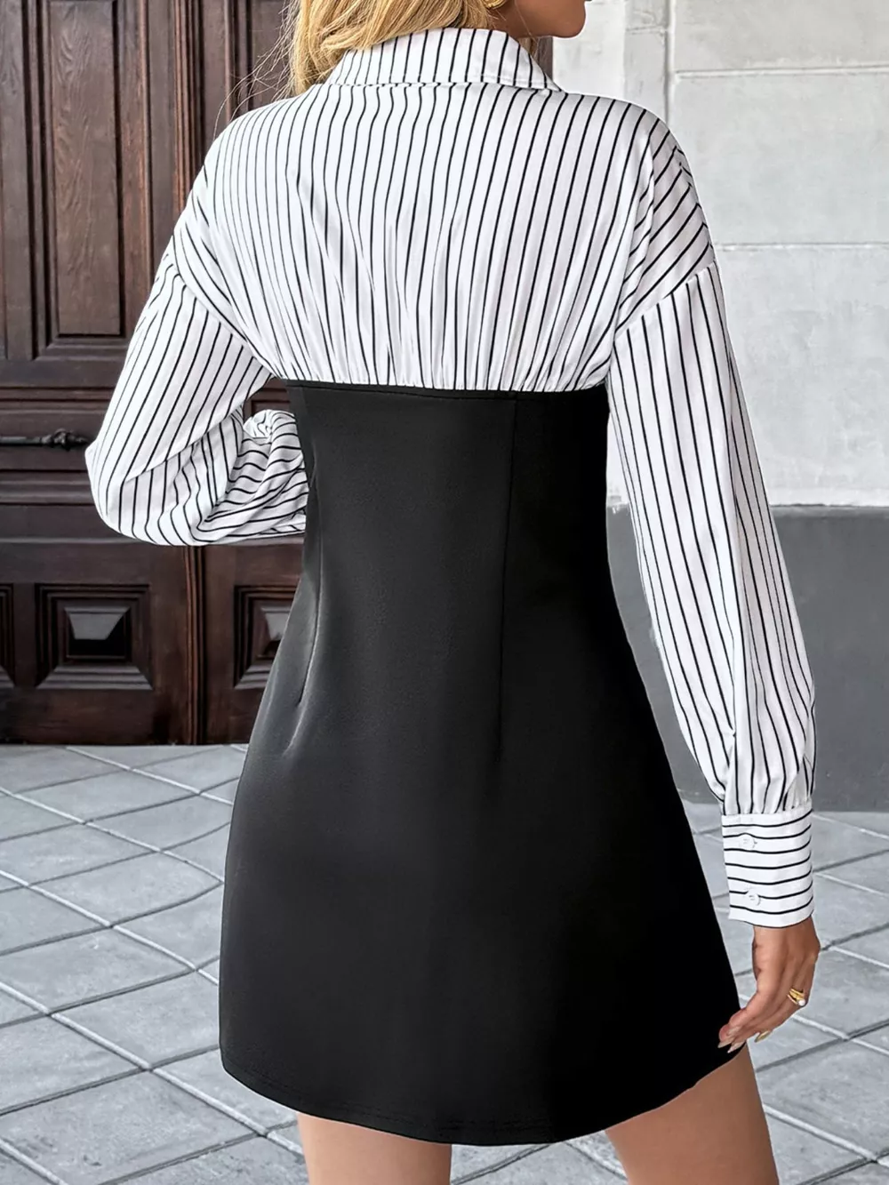Striped Shirt Panel Bodycon Mini Dress, image 4