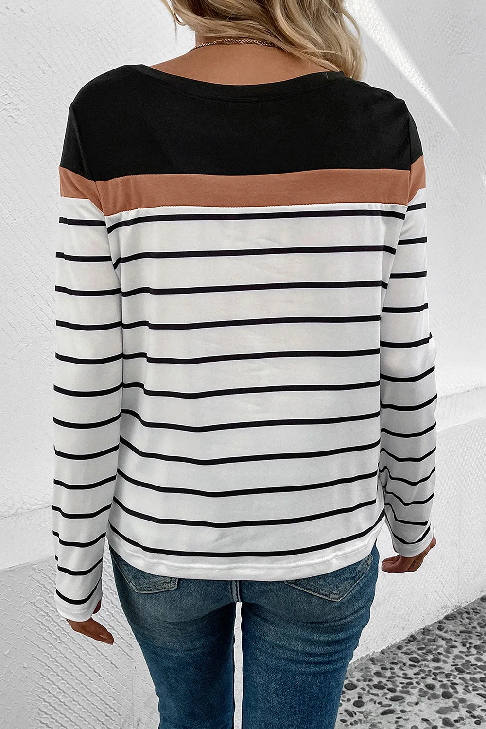 Striped Round Neck Long Sleeve T-Shirt, image 12