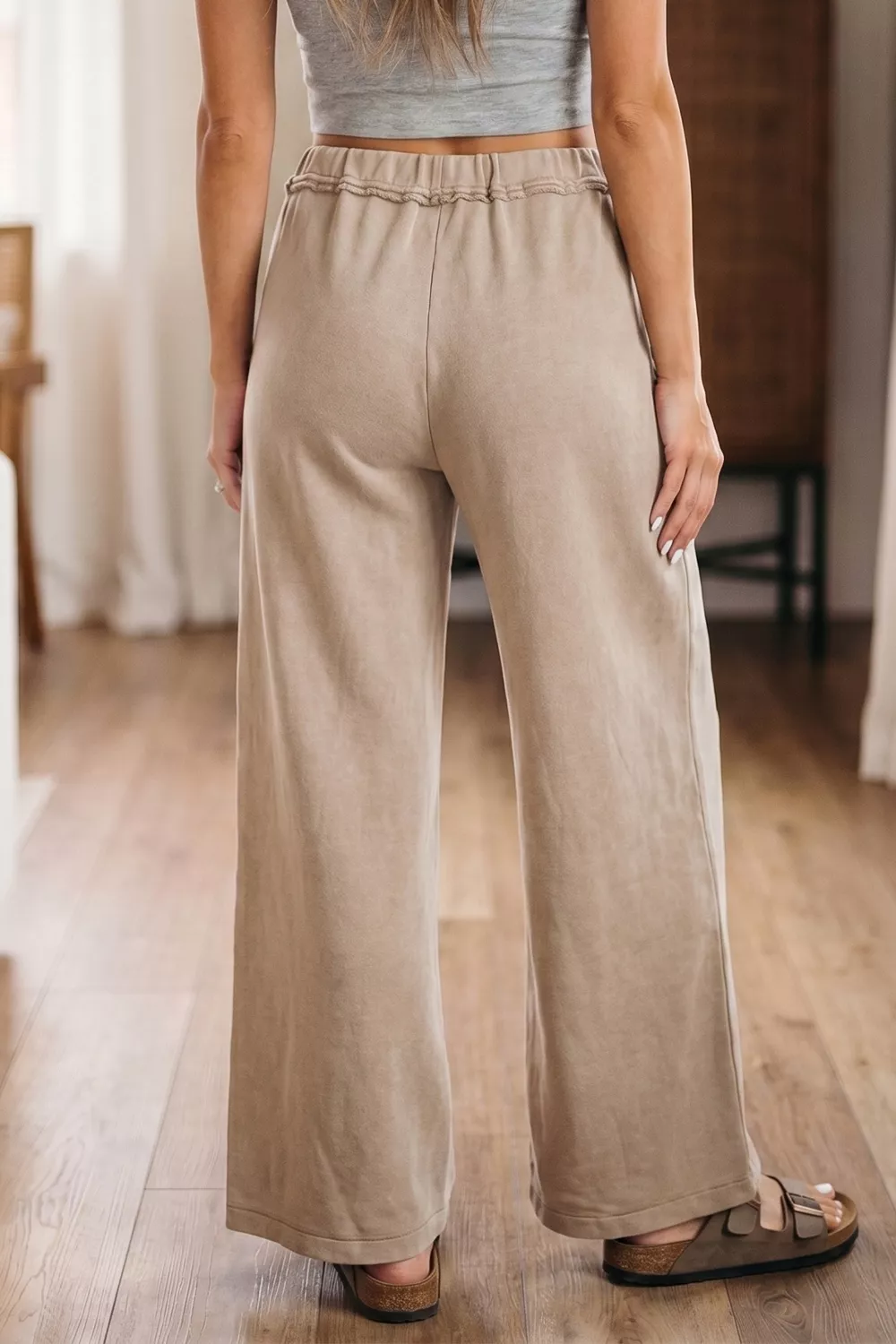 Mineral Wash Drawstring Retro High Waist Wide Leg Western Pants, image 2