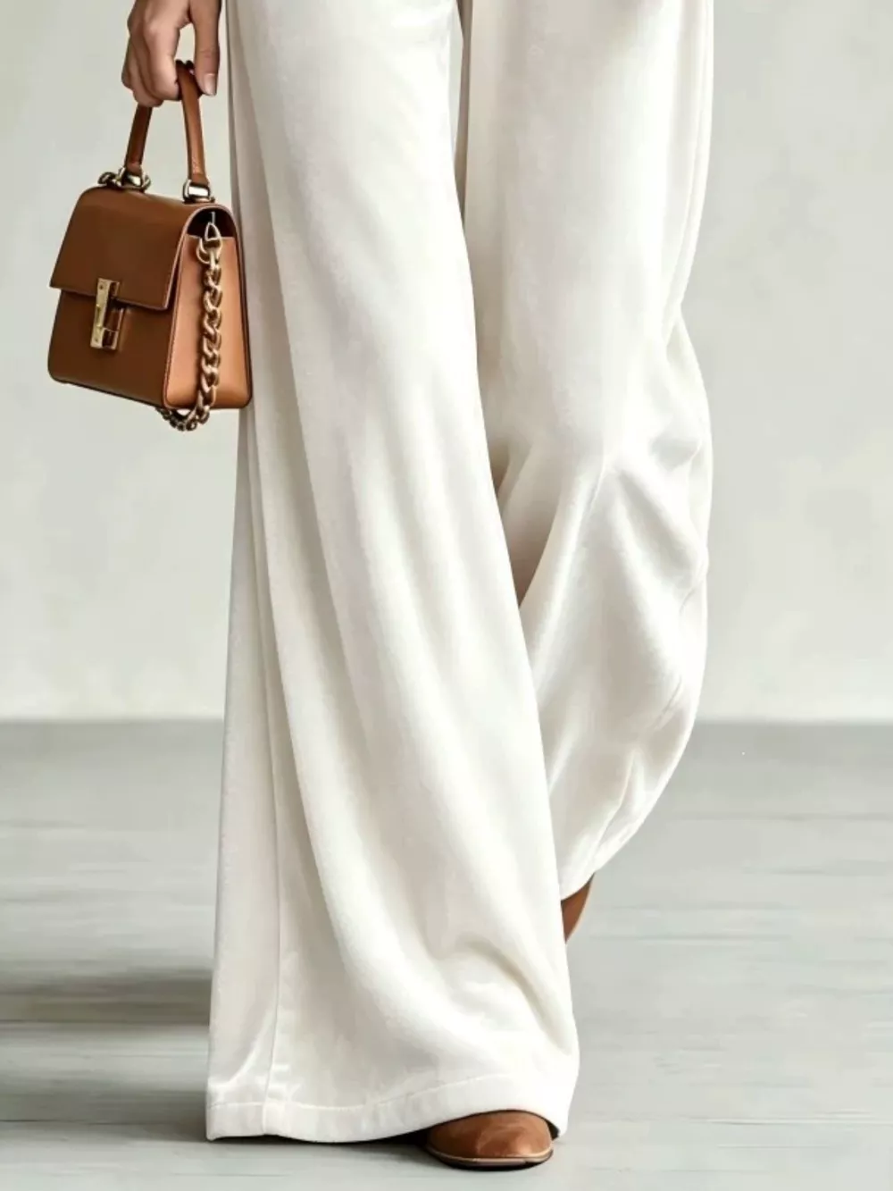 Velvet Wide-Leg Pants with Drawstring, image 5