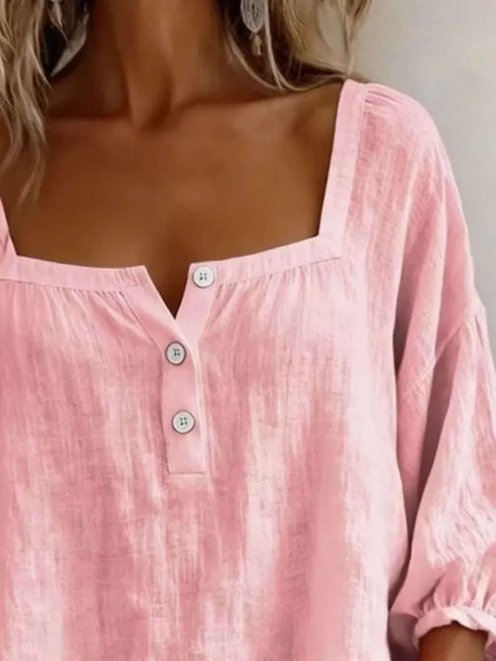 Full Size Square Neck Button Detail Blouse Plus Size, image 8