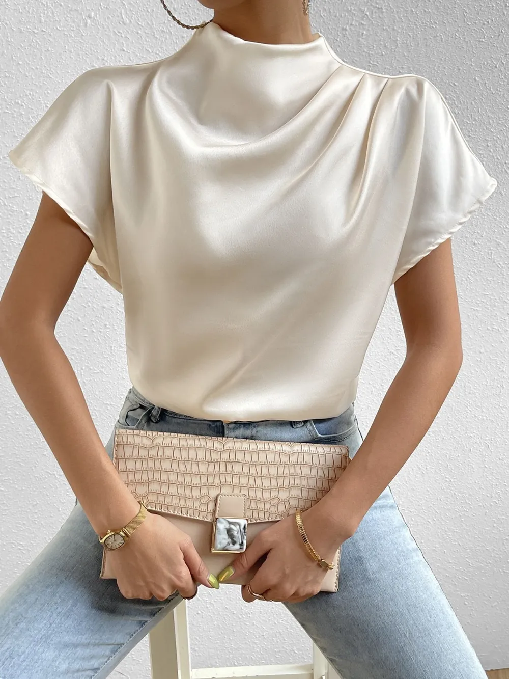 Mock Neck Short Sleeve Blouse, image 28