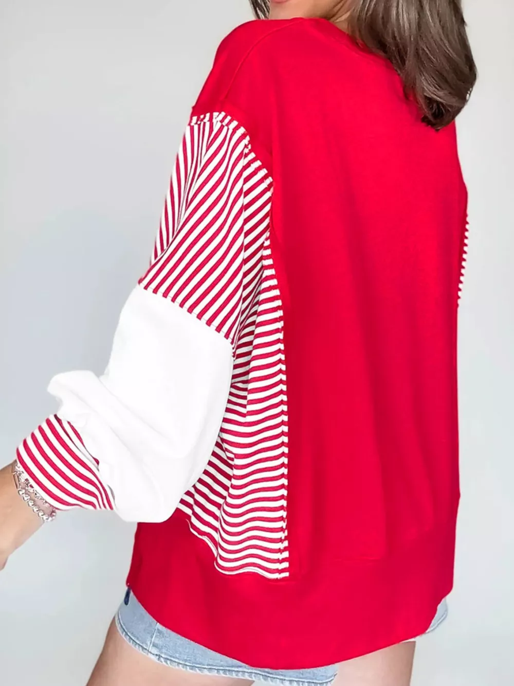 Striped Patchwork Sleeve Colorblock Sweatshirt, image 4
