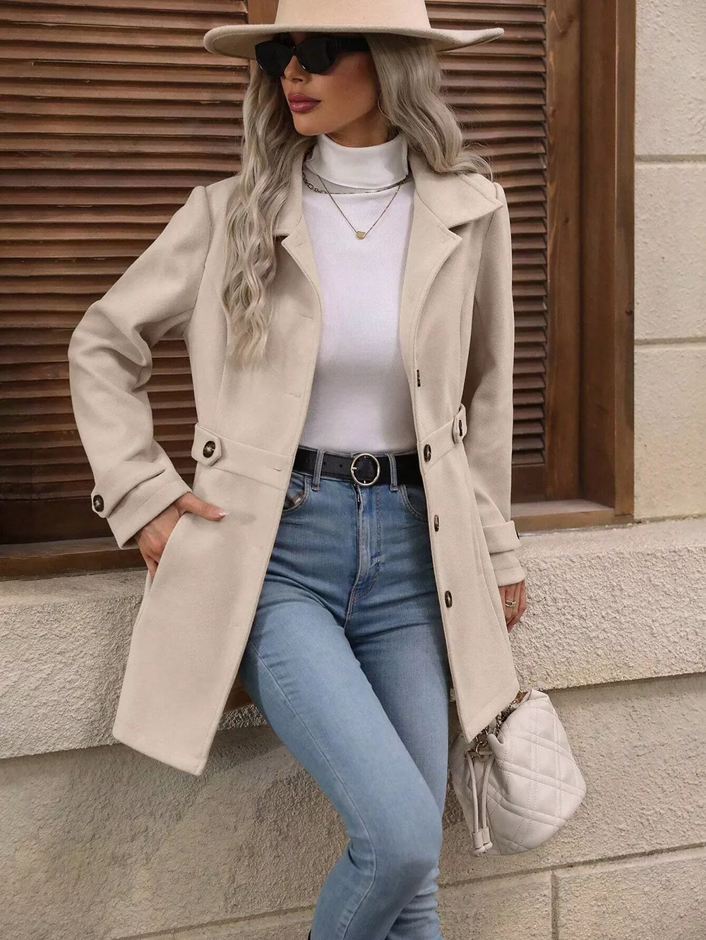 Collared Neck Button Up Coat, image 15