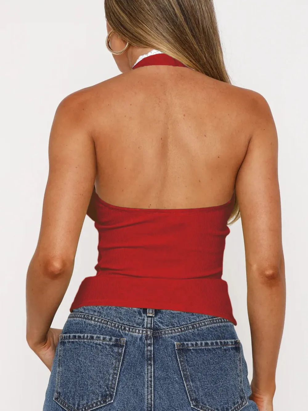 Lace Detail Halter Neck Cami, image 9