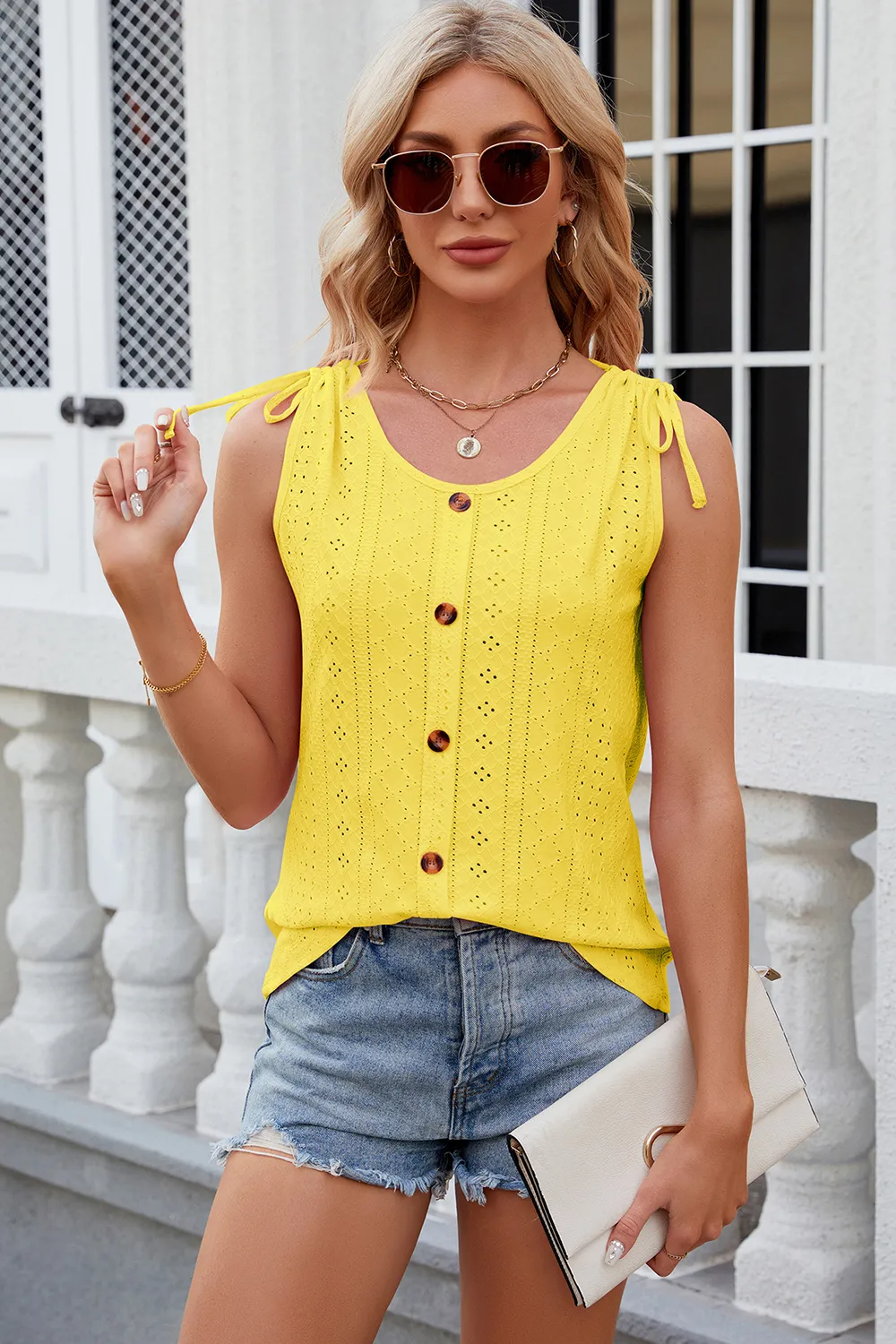 Eyelet Round Neck Wide Strap Tank, image 27