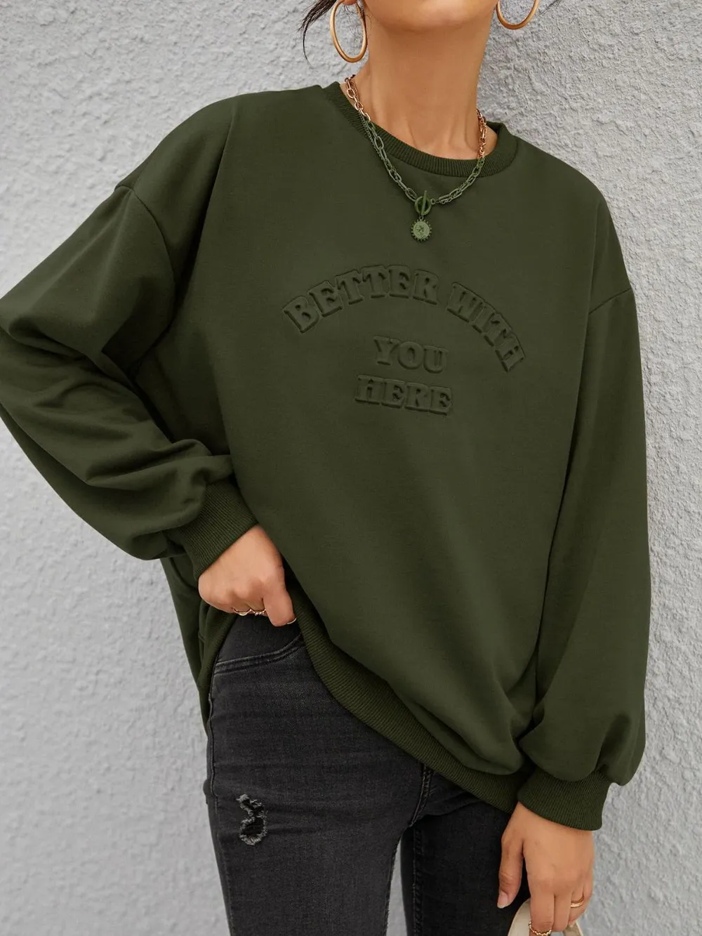 Stereoscopic Letter Round Neck Long Sleeve Sweatshirt, image 5