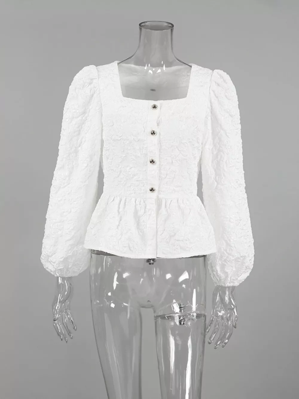 Textured Square Neck Balloon Sleeve Shirt, image 6