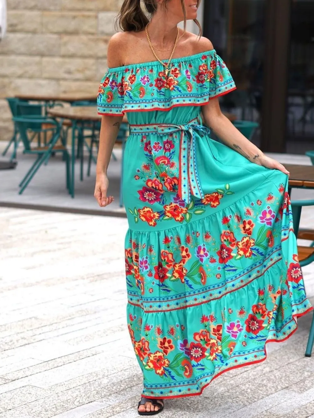 Floral Off Shoulder Ruffle Maxi Dress, image 20