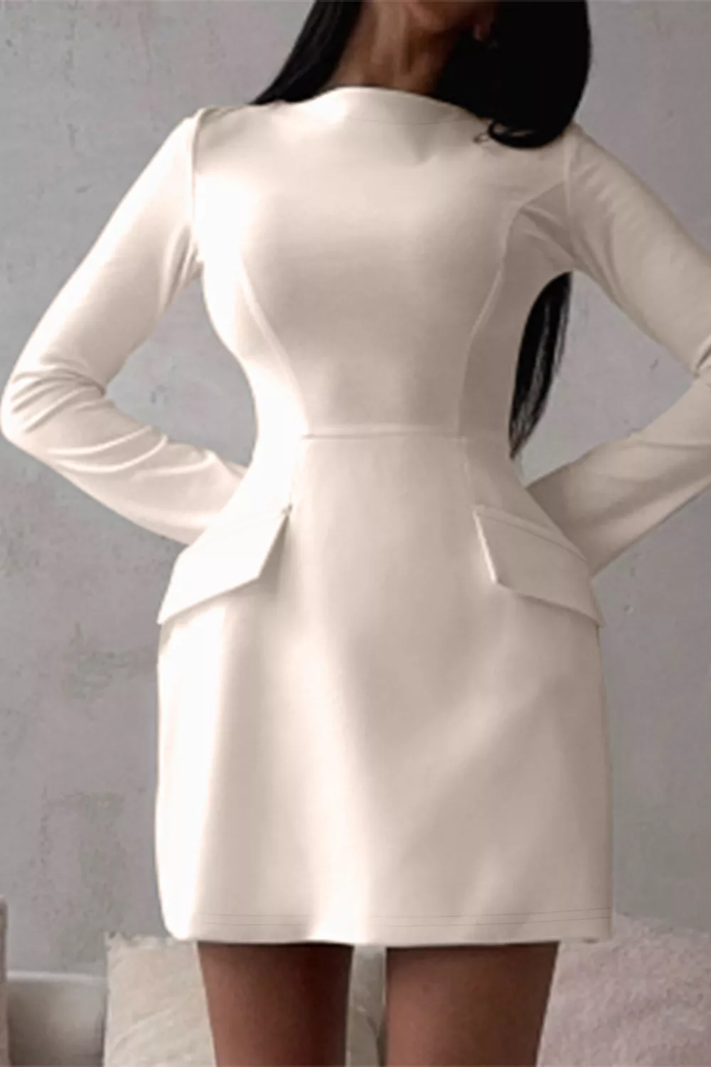 Long-Sleeve Mini Dress with Flap Pockets, image 2