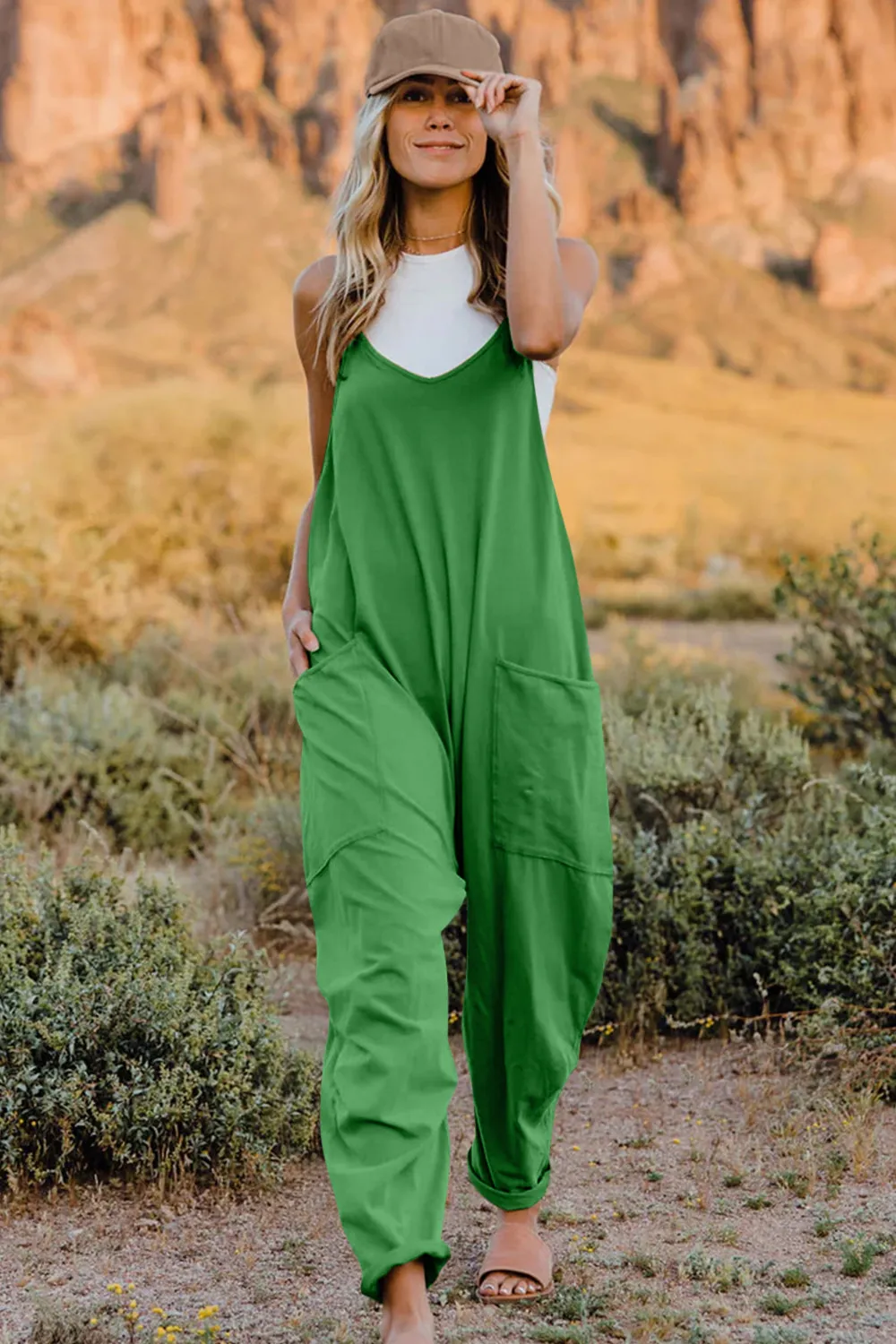 Full Size V-Neck Sleeveless Jumpsuit with Pockets, image 20
