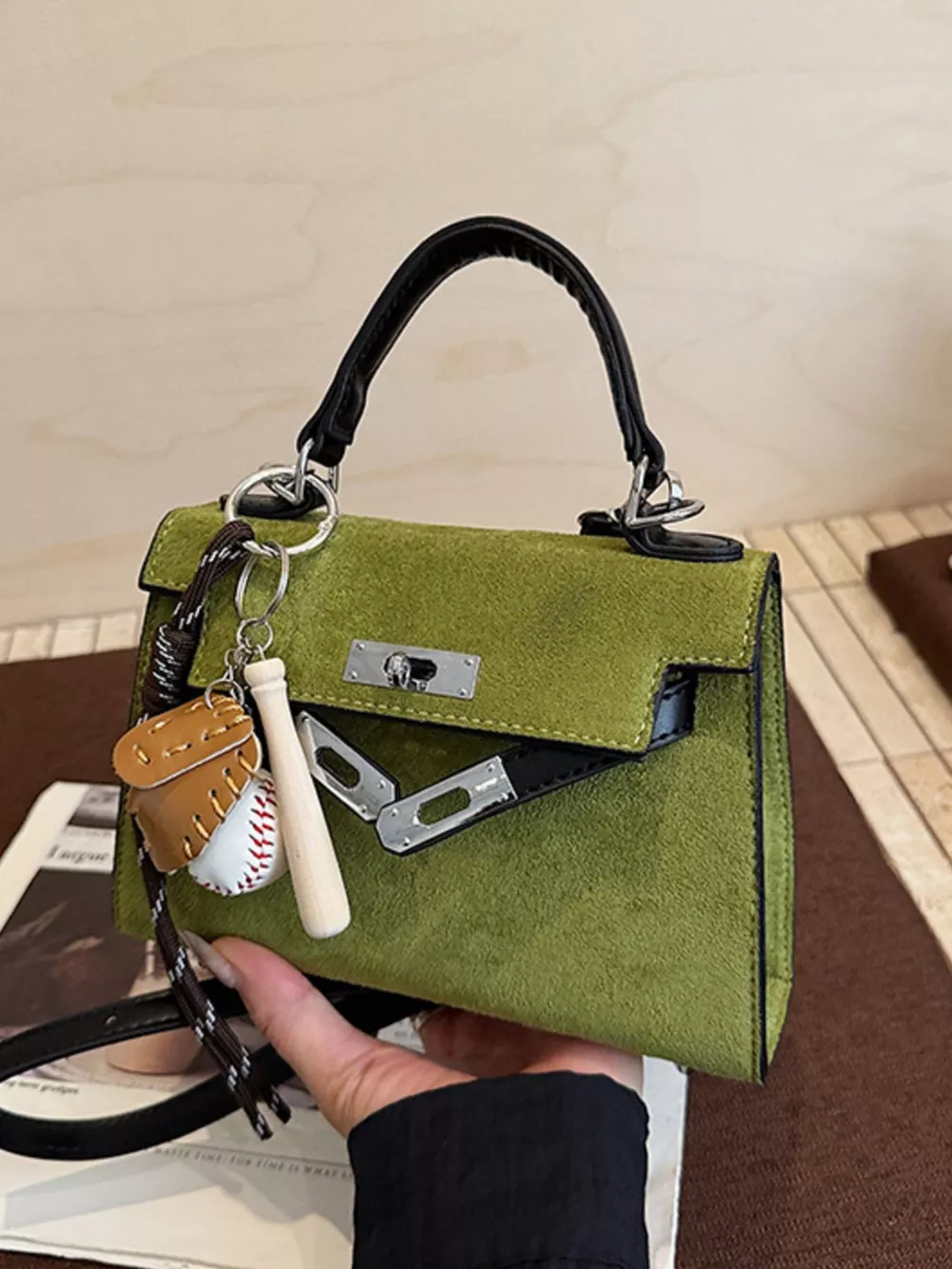 Crossbody Bag with Baseball Charm, image 3