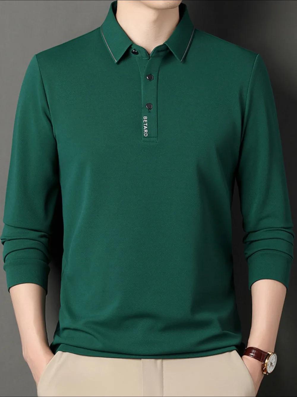 Men's Plus Size Collared Neck Long Sleeve Polo, image 7