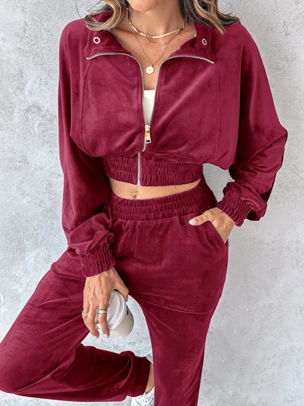 Zip Up Long Sleeve Cropped Top and Joggers Set, image 15