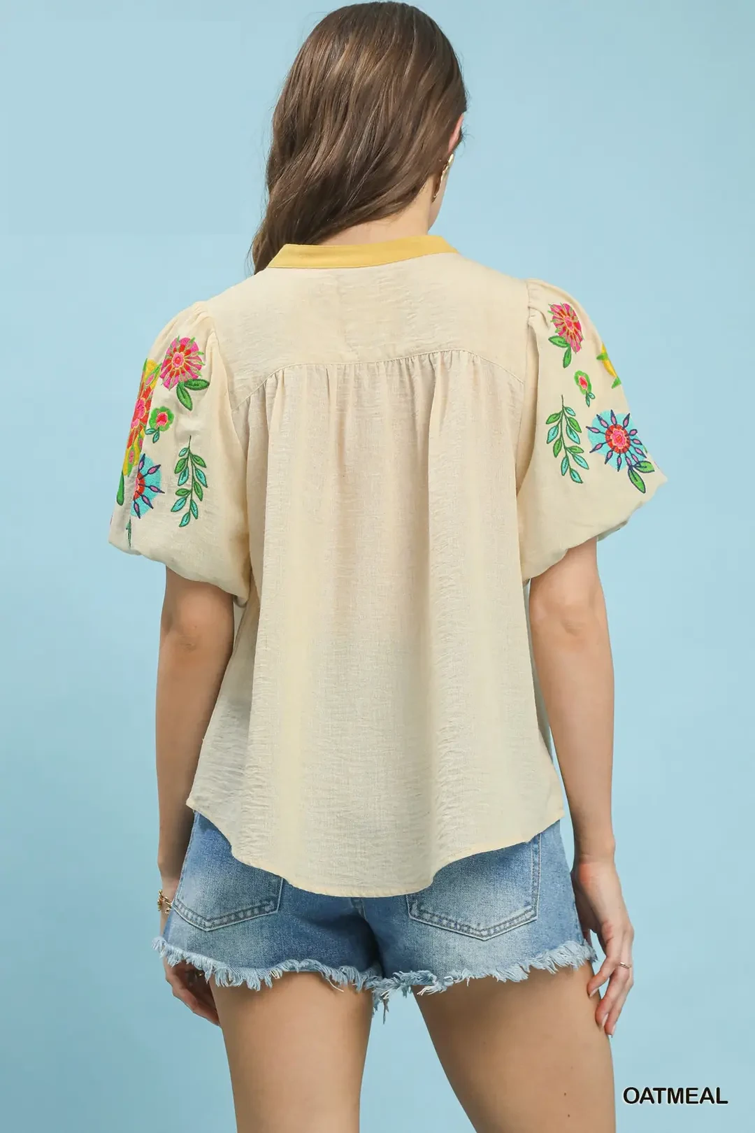 Embroidered Puff Sleeve Top, image 3