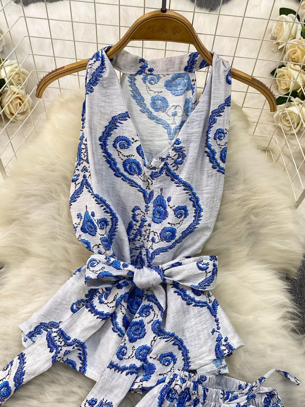 Printed Sleeveless Top and Wide Leg Pants Set, image 5