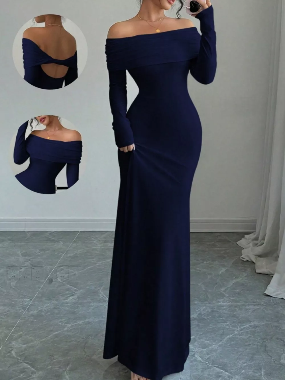 Off-Shoulder Long Sleeve Maxi Dress, image 11