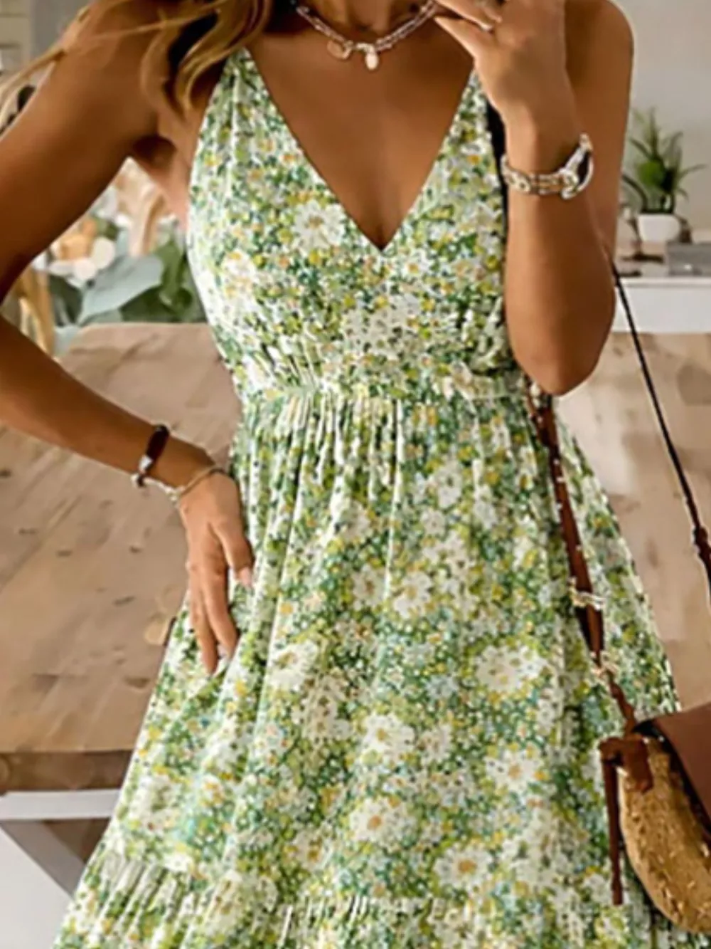 Floral Print Maxi Dress with Spaghetti Straps, image 11