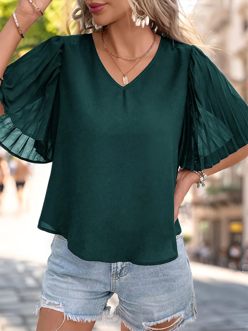 V-Neck Half Sleeve Blouse, image 7