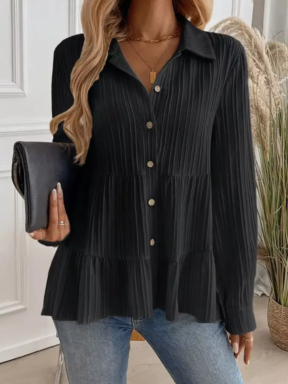 Button-Down Long Sleeve Tiered Shirt, image 21