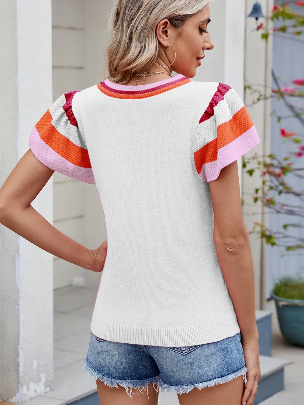 Colorblock Striped Short Sleeve Sweater, image 24