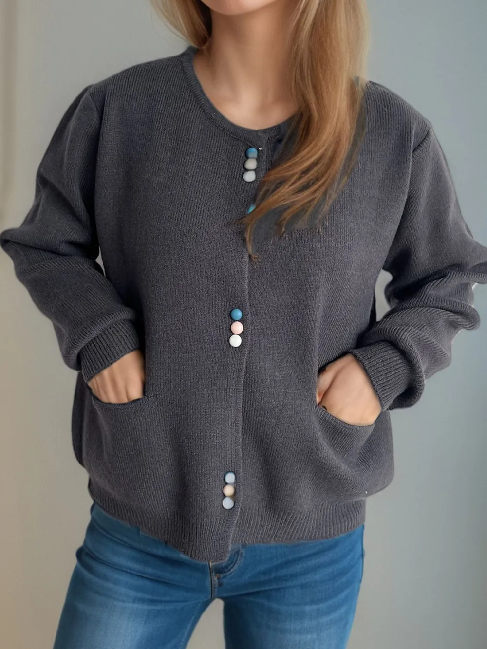 Button Down Long Sleeve Cardigan with Pockets, image 6