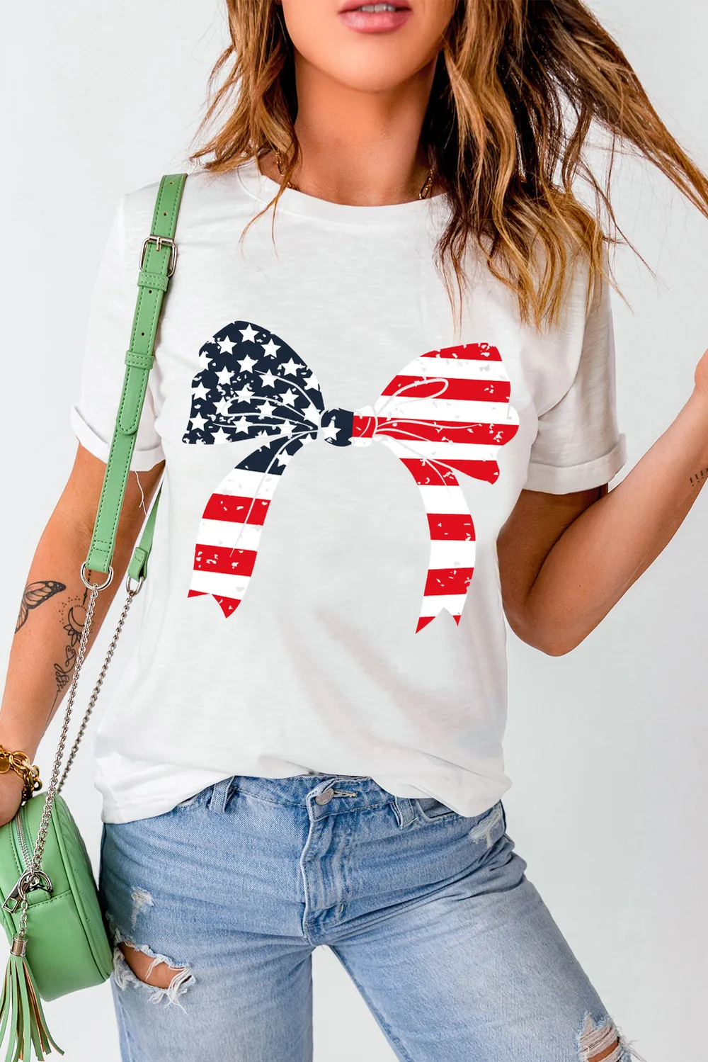 Bow Round Neck Short Sleeve T-Shirt, image 4