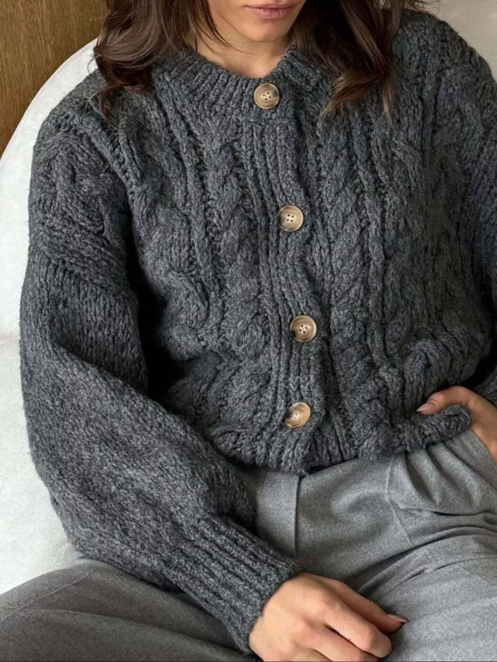 Cable Knit Button-Down Cardigan, image 16