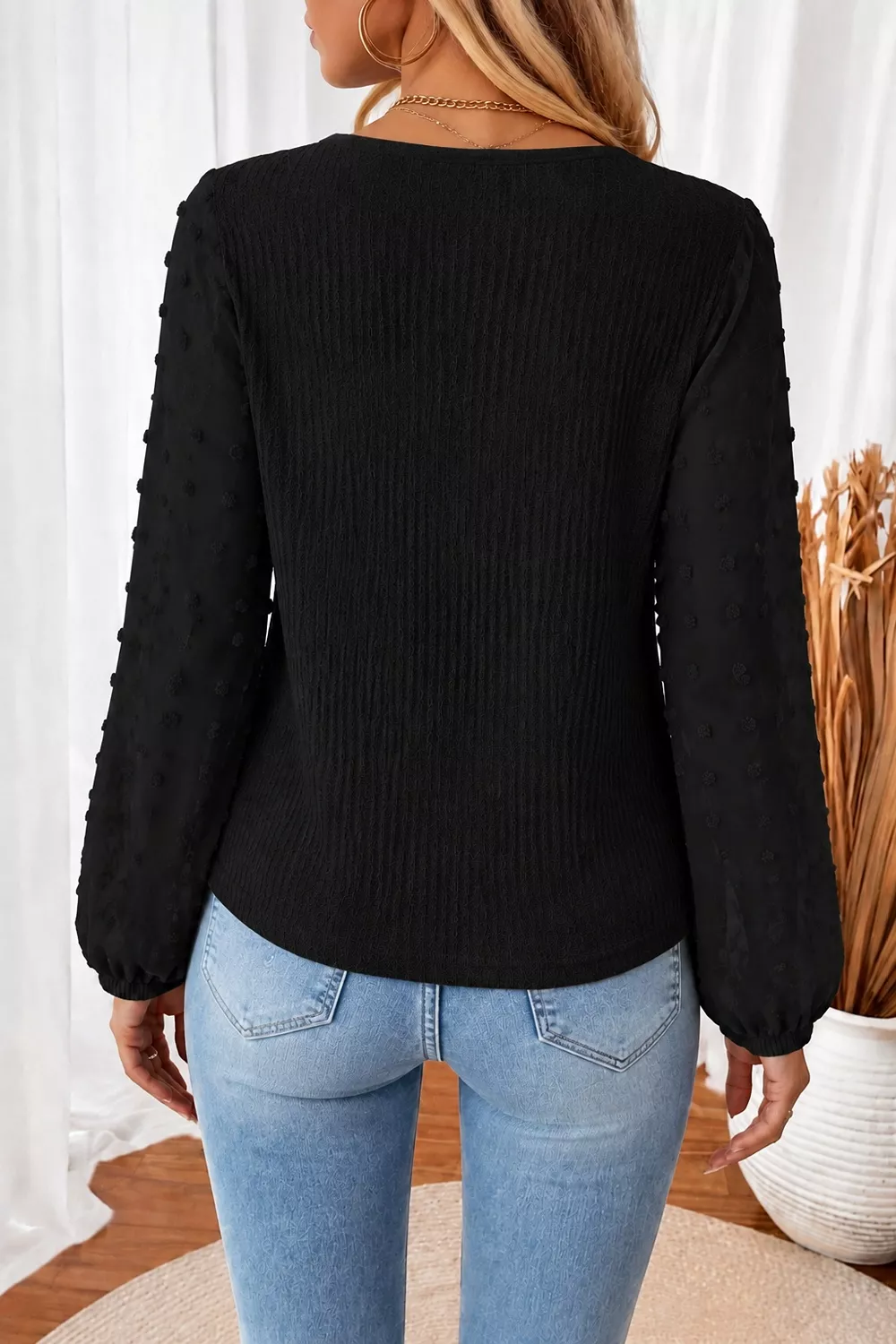 Swiss Dot Long Sleeve Button-Down Shirt, image 5