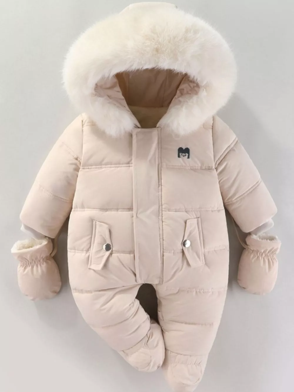 Children's Warm Padded One-Piece Snowsuit with Fur Hood, image 13
