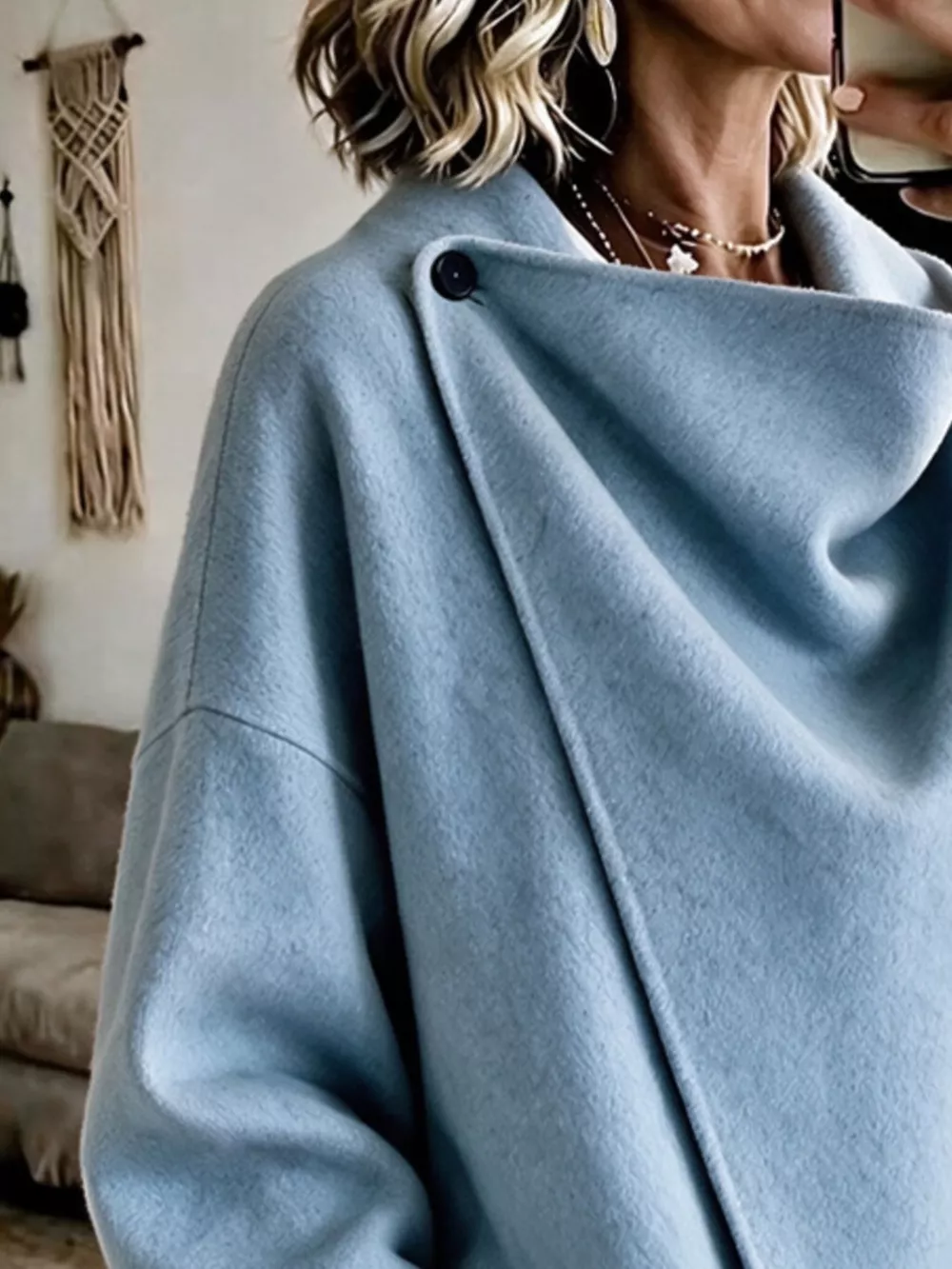 Full Size Asymmetric Button-Up Cape Outerwear Plus Size, image 4