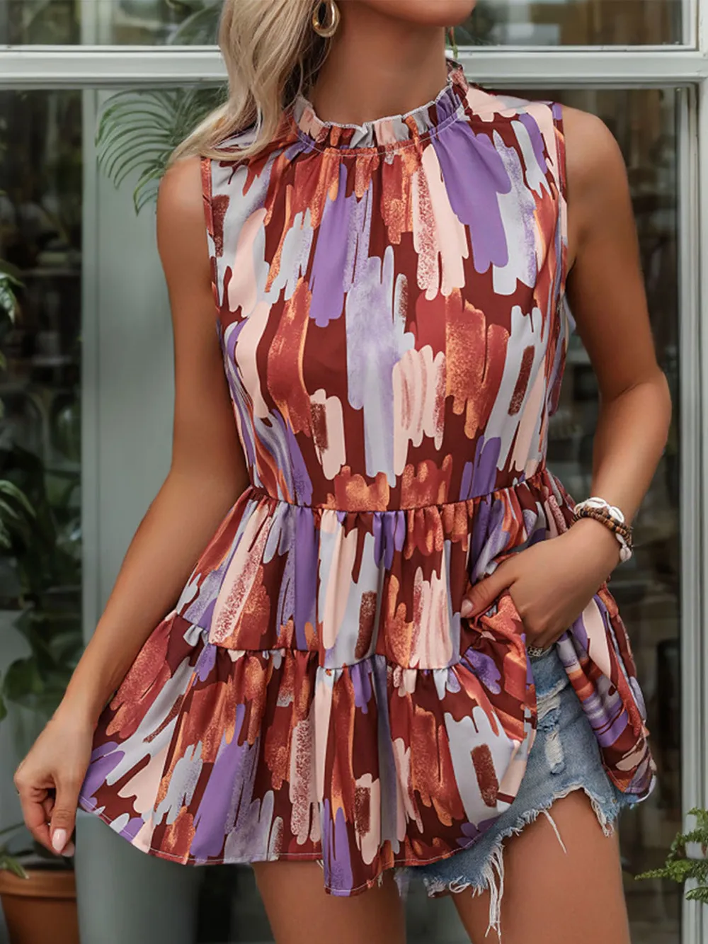 Peplum Mock Neck Sleeveless Blouse, image 5