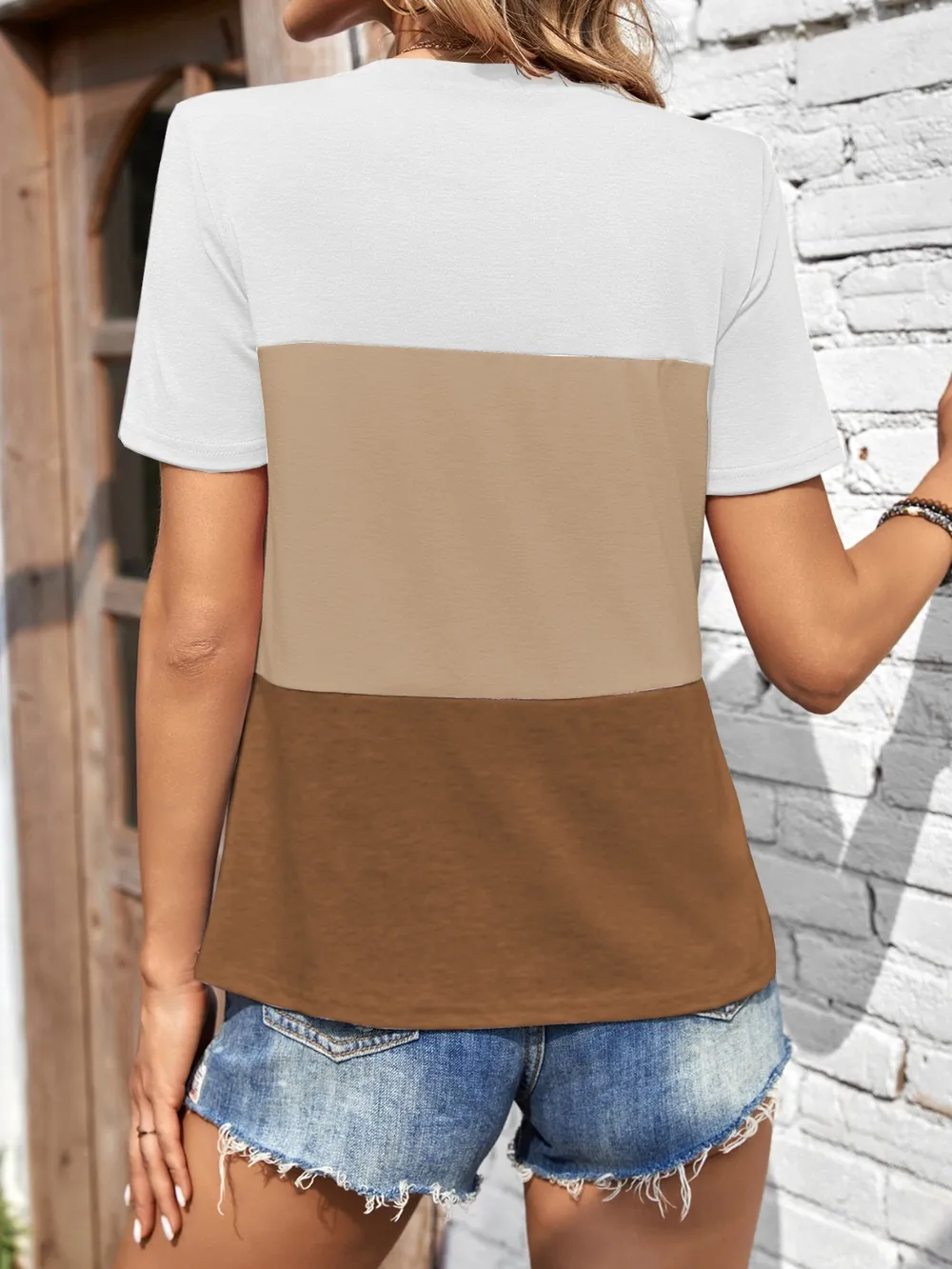 Color Block Round Neck Short Sleeve T-Shirt, image 11