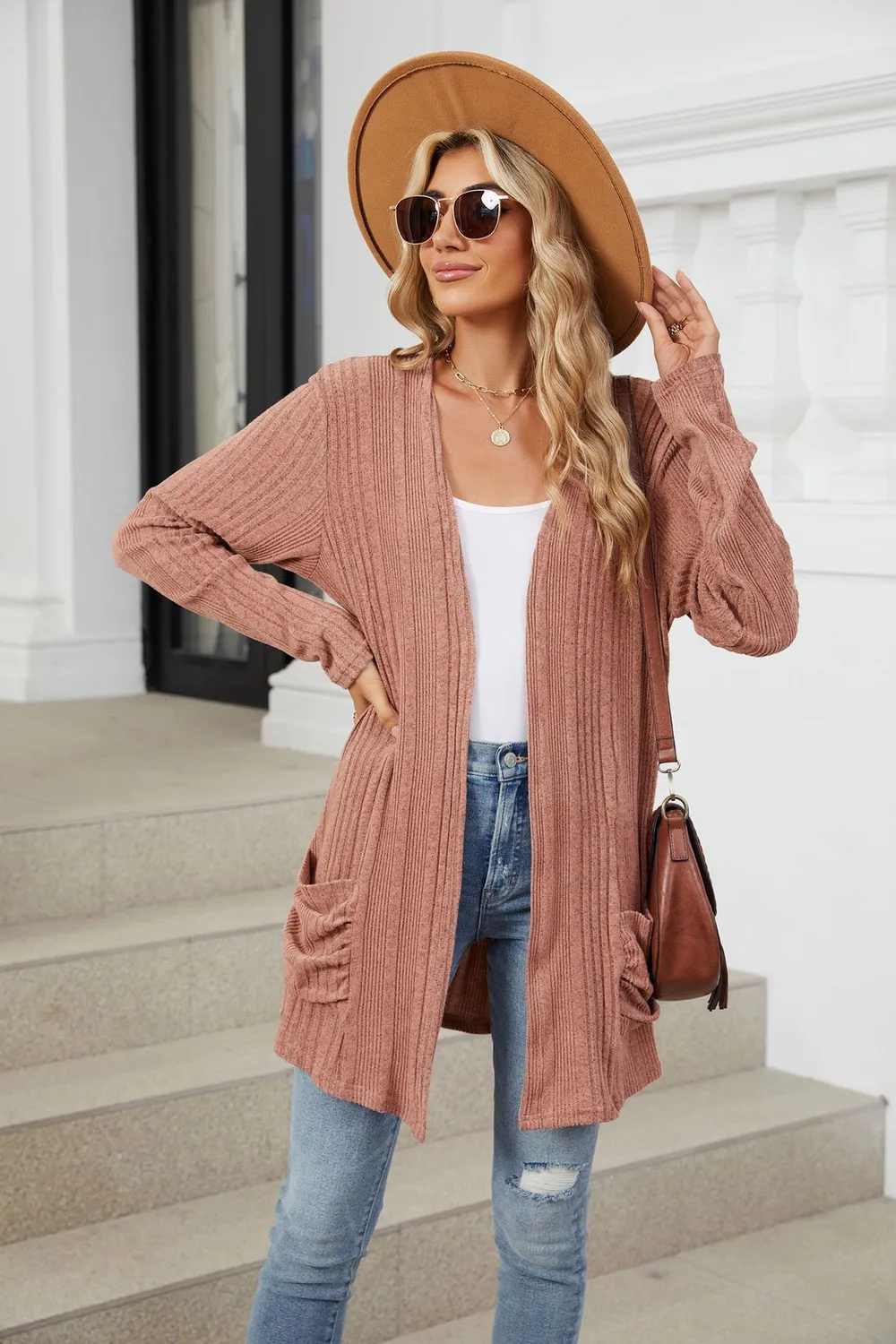 Pocketed Open Front Long Sleeve Cardigan, image 38