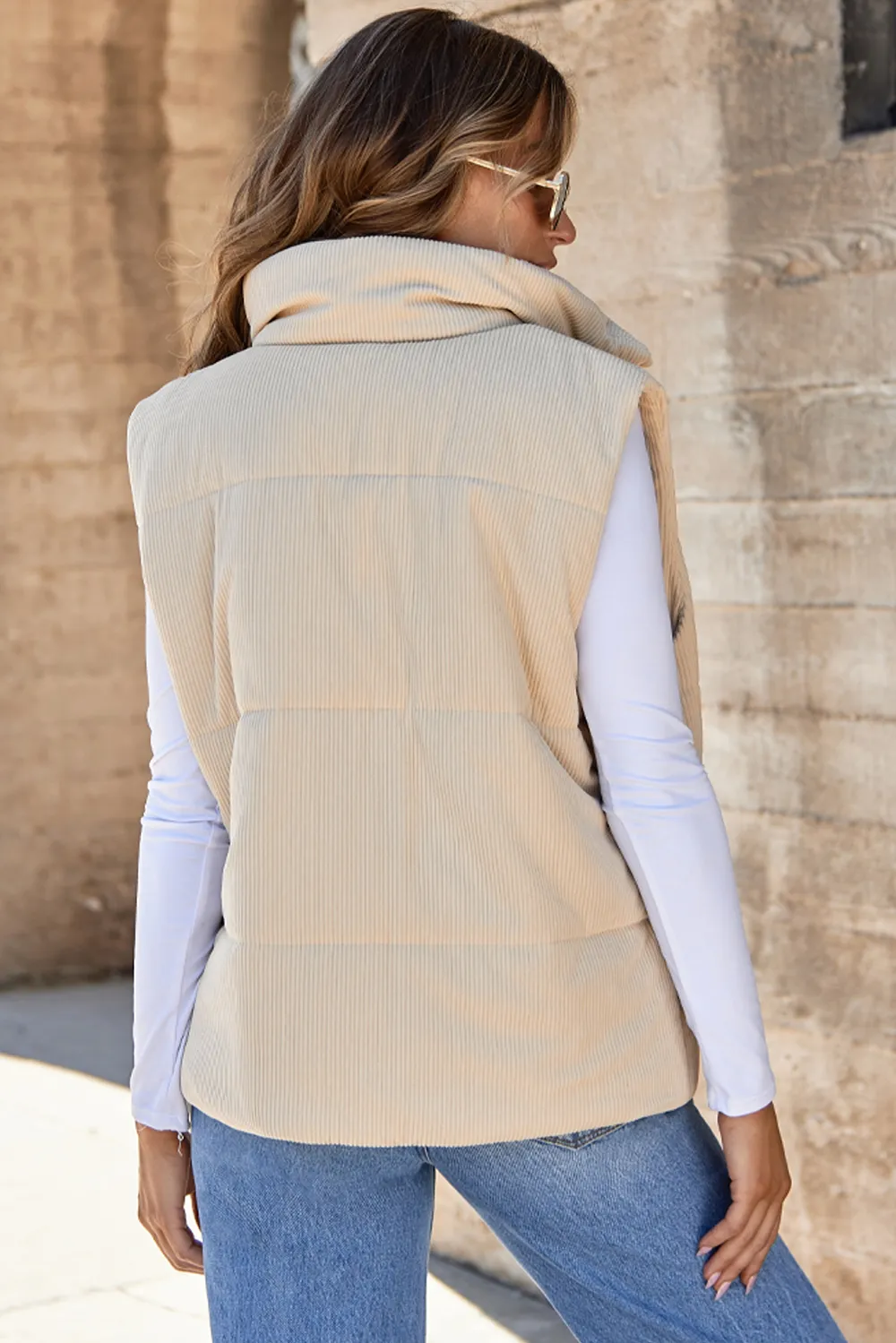 Pocketed Zip Up Turtleneck Vest Coat, image 18