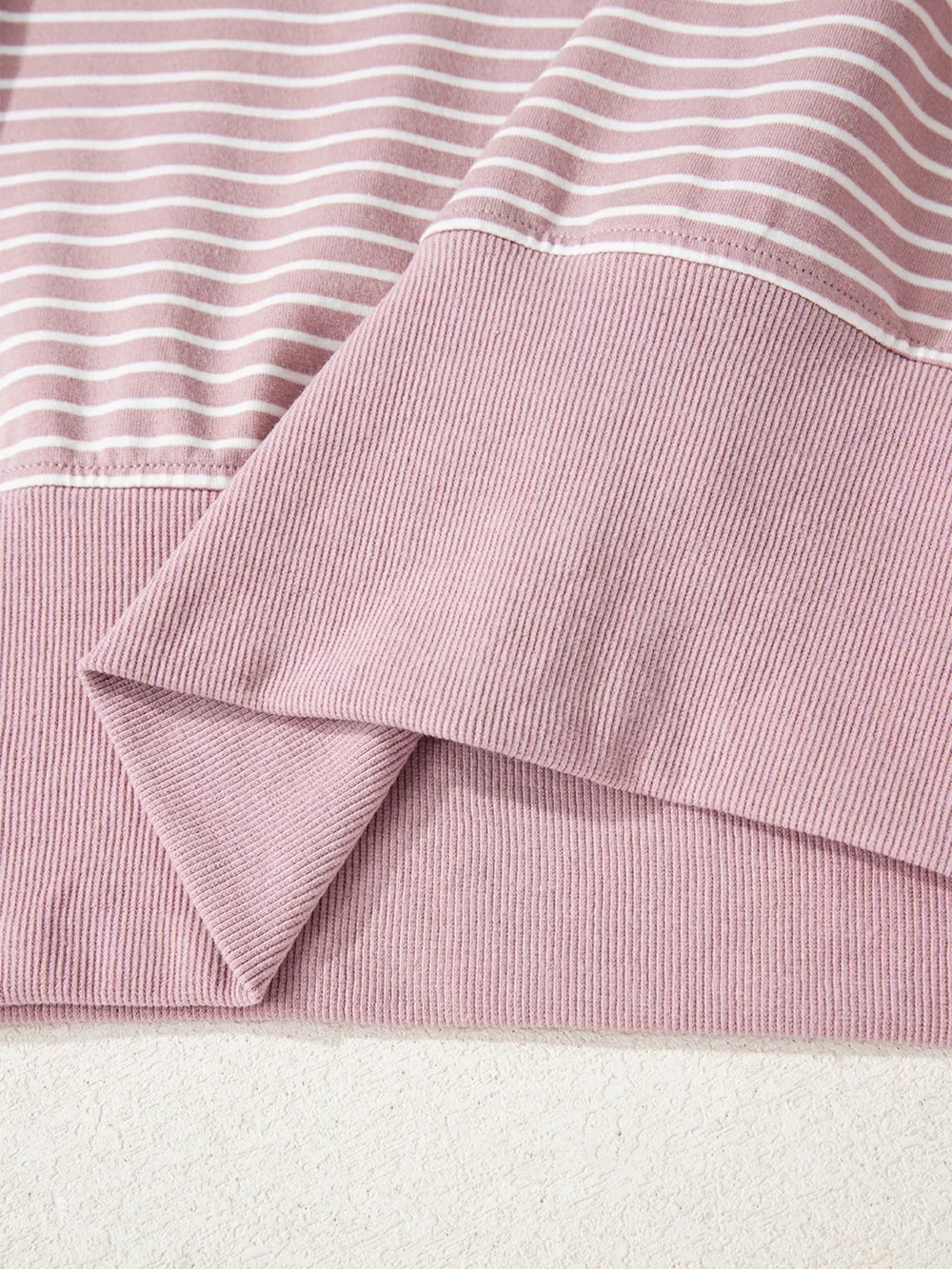 Stripe Thumbhole Side Slits Drop Shoulder Loose Fit Hoodie, image 9