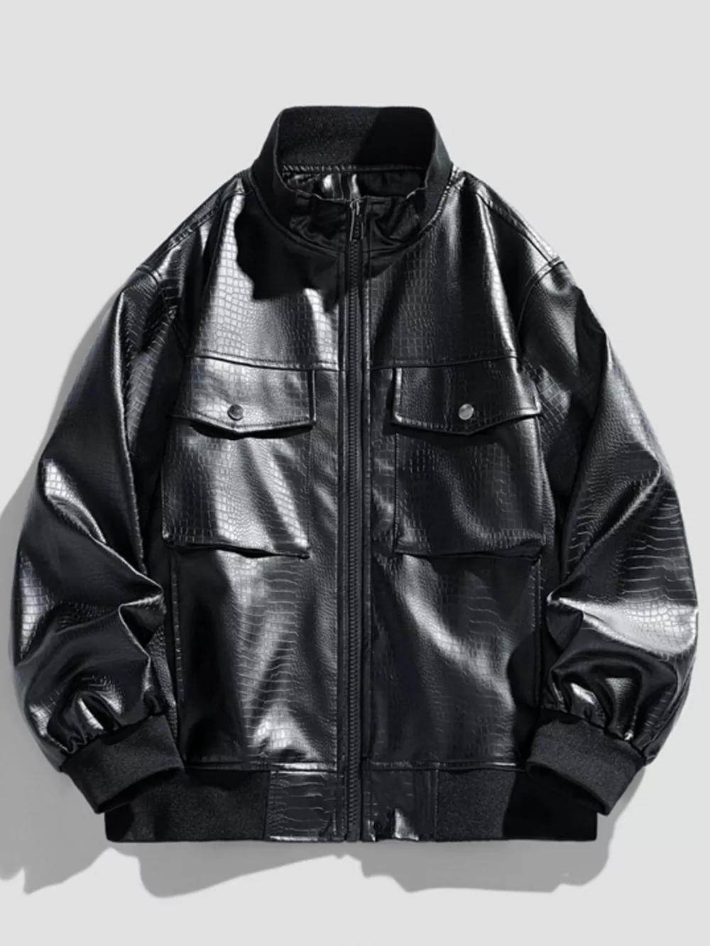 Men's Plus Size Zip Up Leather Jacket