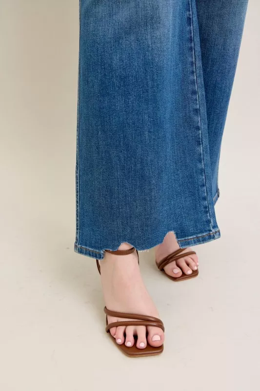 Full Size High Waist Tummy Control Chew Hem Destroy Wide Jeans Plus Size, image 8