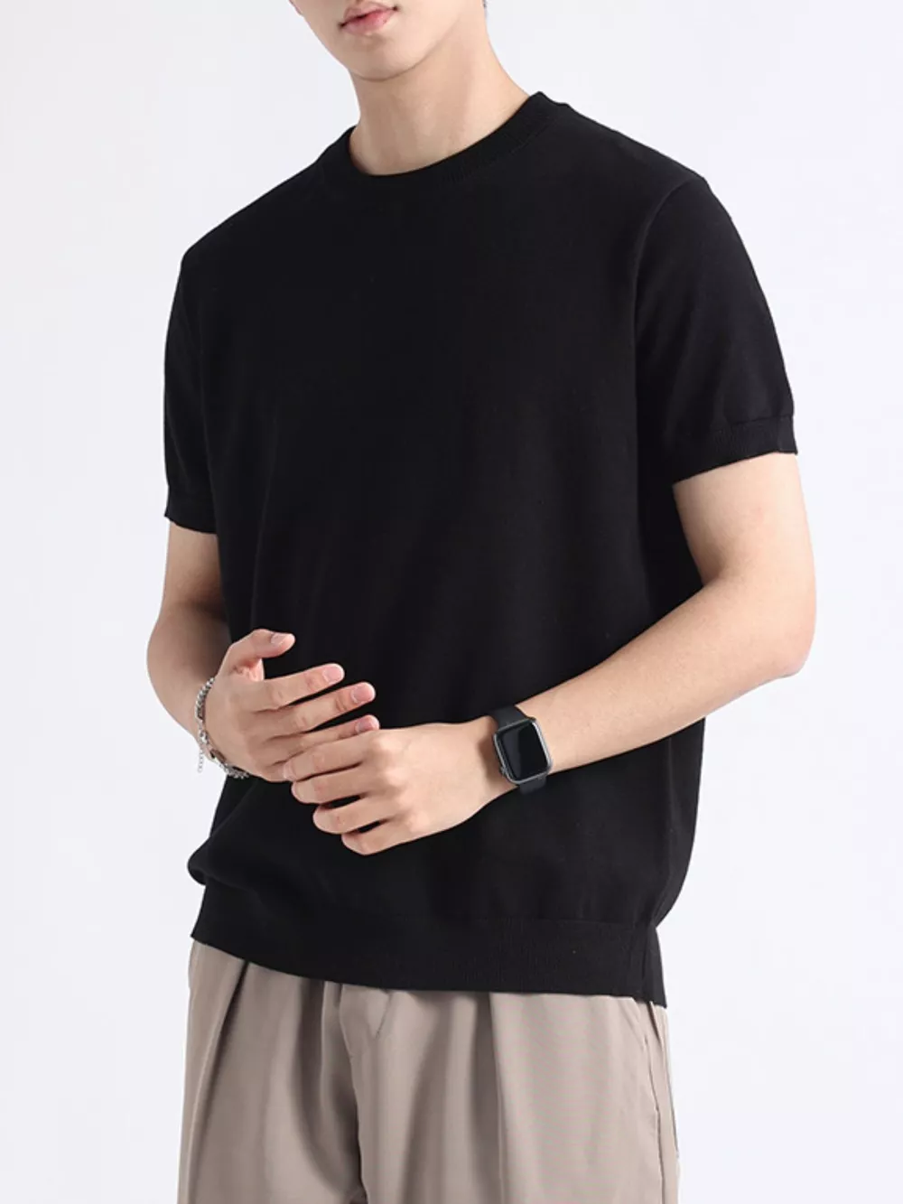 Men's Plus Size Casual Knitted Short Sleeve T-Shirt