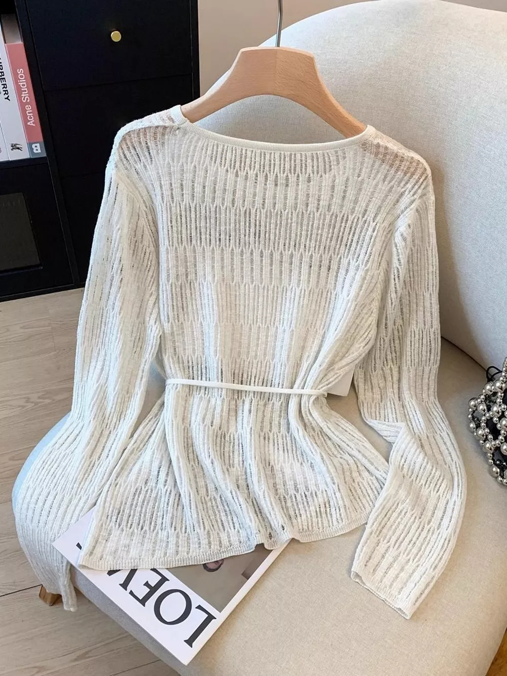 Long Sleeve Knit Top with Tie Detail, image 8