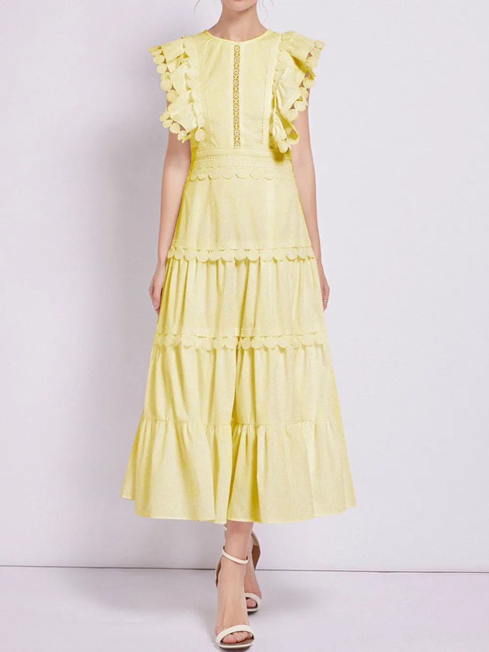 Sleeveless Ruffled Tiered Dress with Embroidered Trim, image 13