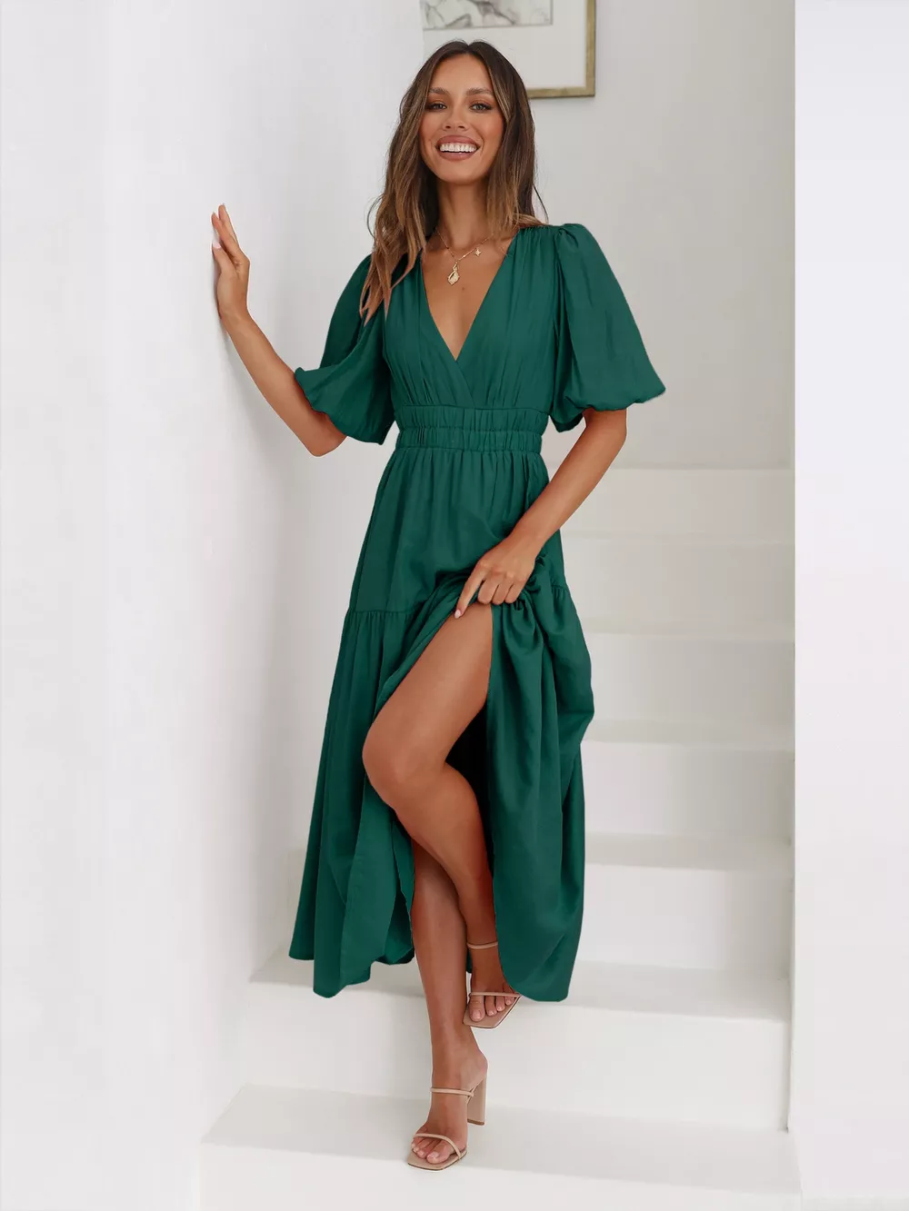 Tiered Puff Sleeve Midi Dress, image 17