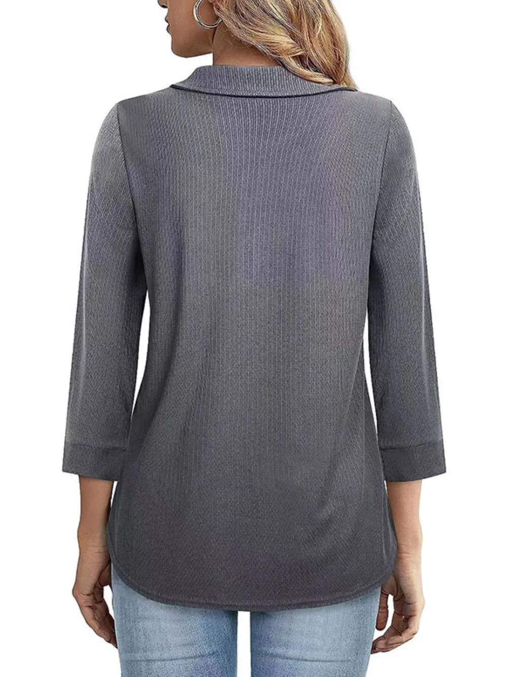 Half Zip Collared Neck Three-Quarter Sleeve T-Shirt, image 3