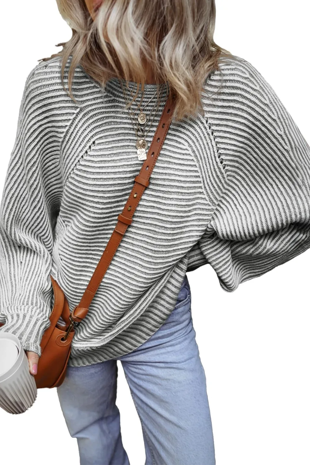 Textured Striped Round Neck Long Sleeve Top, image 17